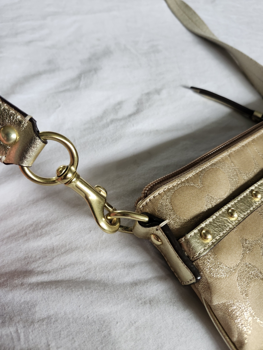Coach Gold Metallic Signature Crossbody Bag - Picture 14 of 16